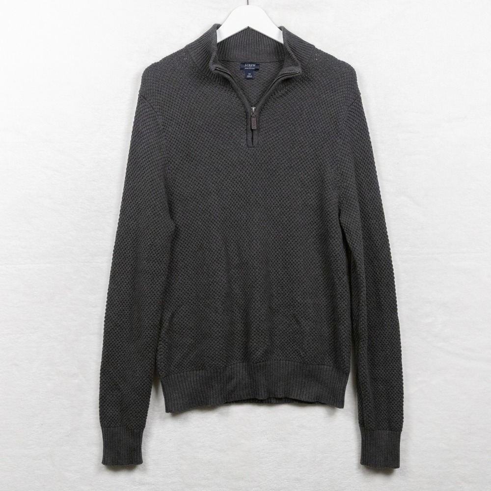 J CREW 100% Cotton Mock Neck Quarter Zip Sweater Gray Mens Sz M